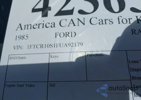 1985 Ford Ranger из США, поврежденный, VIN 1FTCR10S1FUA92179